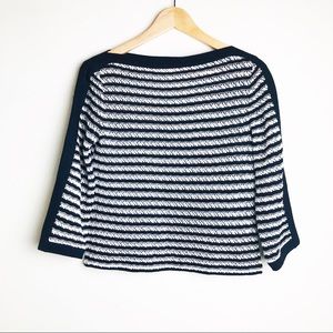 St John Wool knit crochet navy blue and white top